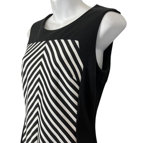 CALVIN KLEIN Black White Striped Herringbone Sleeveless Stretch Knit Dress sz 4 - Picture 8 of 15